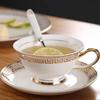 Juego de Taza y Platillo para Café Estilo Europeo de Porcelana de Hueso Dorado, Juego de Cerámica de Lujo Ligero de Alta Gama para Té de la Tarde, Regalo de Vacaciones