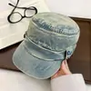 Boina de mezclilla desgastada y rota con ala grande, gorra de pintor tipo boina vintage para mujer que hace que la cara se vea más pequeña