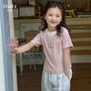 Camiseta infantil YOJIA verão 2025 nova coreana falsa duas peças menina manga curta roupas infantis jaqueta infantil verão