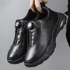 Zapatos de Hombre Transfronterizos, Estilo Primavera y Otoño, Estilo Coreano Zapatos Casuales de Hombre con Botón Giratorio, Zapatos Negros para el Trabajo, Zapatos Deportivos Elegantes y Simples