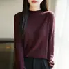 Top de punto texturizado estilo francés de cuello medio alto para mujer, nuevo modelo primavera y otoño 2026, color liso, corte ajustado, top fino de capa base