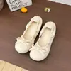 Zapatos Mary Jane Retro con Moño y Estampado Floral para Faldas, Nuevo Estilo para Mujer, Suela Suave, Suela Plana, Estilo Ballet