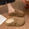 Zapatos Birkenstock con forro de felpa para mujer, tendencia estilo coreano 2026 otoño e invierno nuevos mules de punta cerrada antideslizantes de suela gruesa, zapatos cálidos de algodón