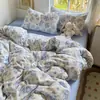 Conjunto de Roupa de Cama de Algodão Puro Classe A de Quatro Peças, Estilo Fresco e Simples, Lençol de Cama 100% Algodão, Capa de Edredom, Lençol com Elástico, Conjunto de Roupa de Cama para Dormitório, Conjunto de Três Peças 4