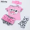 Atacado do Fabricante Roupas para Bonecas Reborn 18-23 polegadas Simulação de Bebê Camiseta de Manga Curta Cartoon Vaca Calça PP Conjunto de 4 Peças