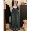 Jeans de Perna Larga com Design Retrô Americano para Mulheres no Verão Cintura Alta Tamanho Grande Solto Slimming Caimento Reta até o Chão