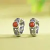 Brincos de Prata S925 Rei Cervo Dourado Leve Luxo Retrô Artístico Vazado Ruyi Argola de Prata com Vermelho do Sul Brincos Femininos