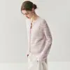 Cárdigan Grueso de Cuello Redondo de Cachemira Personalizado Ropa de Abrigo Otoño e Invierno Nuevo Botón de Siete Pines para Mujer Largo de Seda Cortado en Hilo Blanco