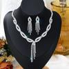Juego de Collar y Aretes Transfronterizo Europeo y Americano para Novia Boda Simple Combinable Precioso Lujo Ligero Cadena Grabada Juego de Pedrería
