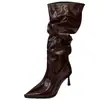 Botas de estilo europeo y americano para mujer, de punta fina, adelgazantes, hasta la rodilla, para otoño 2026, tacón fino, caña alta, con cremallera trasera, botas altas ajustadas de tacón alto