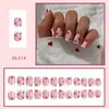 24 Peças de Unhas Quadradas Curtas com Base Rosa e Francesinha Branca, com Dois ou Três Corações Vermelhos, Adequadas para Meninas, Peças de Arte para Unhas para Comércio Exterior