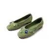 Sapatilhas de Strass Estilo Francês para Mulheres 2026 Novo Modelo Verde Fashionável Tendência Bico Redondo Baixo Versátil Sapatos de Vovó