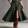 Estación Independiente Transfronteriza Europea y Americana Comercio Exterior Ropa de Mujer Retro Occidental Cuadros Falda Larga Ceñidora de Cintura Desmontable con Bolsillos y Cinturón Falda