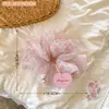 Scrunchies de Malha Floral de Alta Qualidade para Primavera e Verão, Elásticos para Rabo de Cavalo Estilo Luxo Leve, Elásticos para Coque de Menina