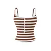 Garota Estilo Coreano~Top Regata Listrado Estilo Preguiçoso com Bojos, Ajuste na Cintura, Colete Curto Botonê sem Costas para Primavera e Verão