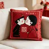 Par de Cojines Decorativos de Boda con Personaje Rojo Feliz para Decoración de Alcoba Nupcial Sensación de Alta Gama Celebración de Boda Funda de Cojín Estilo Chino DIY con Relleno
