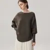 Cardigan de punto ancho para mujer, estilo coreano, mezcla de cachemir, manga murciélago, color liso, manga larga, irregular, de un solo hombro, para otoño e invierno