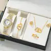 Reloj Elegante para Mujer con Números Romanos Incrustados de Diamantes + Set de Corazón (5 Piezas/Set) Reloj de pulsera
