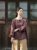 26 Algodão e Linho Artístico Retrô Gola Redonda Botões Manuais Solto Top Camisa Estilo Chinês Novo Manga Longa Camiseta