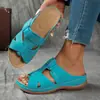 Sandálias Femininas Amazon Comércio Exterior Tamanho Grande Verão Casuais Retro Salto Anabela Solado Grosso Costuradas Couro Uma Tira