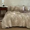 Juego de ropa de cama de doble capa de gasa con encaje francés, mezcla de lino y algodón engrosado para otoño e invierno, incluye funda de edredón, en estilo vintage