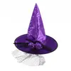 Chapéu de Bruxa de Halloween Chapéu de Gancho de Veludo com Fivela Prateada Estrela Canto Curvo Chapéu de Mago Fantasia de Baile
