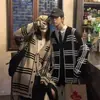 Camisa Primavera Outono Bonito Tendência Suéter Masculino Sensação Casual Listrado Manga Longa Tricô Top Cardigan Design High Street Patchwork
