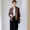 Chaqueta de Piel de Oveja Genuina Haining New Spring 2026 de Cuello V Corto, Holgada, Moda Versátil, Estilo Coreano