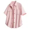 Camisa Retro Japonesa de Manga Curta Grande para Homens, Novo Estilo de Verão, Casual Solta com Gola Cubana Anti-Amasso, Jaqueta Masculina
