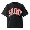 Saint Michael vintage Trendy Heavy Washed Vintage Loose Cotton Couples Camiseta de manga curta para homens e mulheres