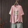 Camiseta de Algodón Transpirable Nueva de Verano, Manga Corta, Cuello Redondo, Estampada con Copos de Nieve para Mujer, Holgada, Casual, Versátil, Rejuvenecedora