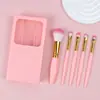 Nuevo Set Portátil de 5 Brochas de Maquillaje PP con Espejo Mini Brocha Multifuncional para Polvos Brocha para Base de Maquillaje Brocha para Sombras de Ojos Brocha para Teñir