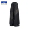 Jeans de cinco botones de mezclilla color crudo sin blanquear para hombres altos, longitud extendida, pantalones rectos de pierna ancha estilo high street americano