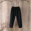 Calça Harem de Algodão e Linho com Pernas Largas, Calça Casual Versátil Feminina Fina de Corte Justo, Calça Casual Solta Cropped de Linho, Lavada