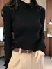 Otoño Invierno 2026 Nuevo Estilo Elegante Nicho Hombro Recto Cuello POLO Capa Base Adelgazante Tejido de Punto Ropa Interior Suéter Grueso para Mujer