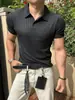 Camiseta de Manga Corta con Cuello de Gaviota Estilo Old Money para Hombre, Fresca para el Verano, Cuello Polo, Corte Casual, Camiseta de Media Manga