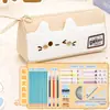 Estuche de lápices de gato de dibujos animados similar al de Xiaohongshu, bolsa para lápices de alta estética para estudiantes, gran capacidad, papelería multicapa, lindo estuche de lápices