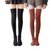 Meias 7/8 com Forro de Lã, Meias Grossas Femininas de Malha Felpuda, Meias Longas de Cano Alto para Inverno, Meias Pretas Quentes Tendência para Coxa