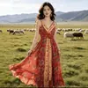Vestido de tirantes estilo étnico para mujer, atuendo de verano para viajar por las praderas de Xinjiang, vestido largo de vacaciones, vestido maxi fluido
