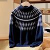 2025 Nuevo Otoño e Invierno Lana Pura Niños Retro Siete Agujas Tejido Jacquard Grueso Suéter Cuello Medio Alto Manga Larga
