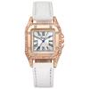 Reloj Cuadrado Retro para Mujer Incrustado con Diamantes, Números Romanos, Correa de Cuero, Movimiento de Cuarzo, Reloj de Pulsera de Moda Lujo Ligero, Suministro al por Mayor