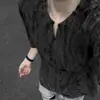 Camiseta de Manga Larga Rota Hueca Personalidad Moda Otoño Calle Alta Hombre Adolescente Estilo Hong Kong Estilo Páramo Camiseta de Manga Larga con Cuello en V