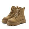 Botas de ruibarbo Botas femininas de cano alto Botas Martin ocas 2024 Novo couro Botas femininas Hole-hole Estilo retrô Botas de tornozelo femininas que aumentam a altura