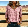 Camisa informal de estilo casual para mujer impresa en 3D, camiseta de punto cruzada para mujer, holgada, cuello en V, tres botones, manga media, jersey