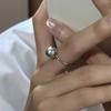 Anel Minimalista Clássico Liso de Pérola Popular para Mulheres, Anel Ajustável de Dedo Indicador Estilo Ins para Estudantes