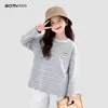 Camiseta de Manga Longa para Meninas Outono 2026 Nova Estilosa Roupa Infantil para Crianças Maiores Blusa Listrada Solta Camiseta Básica Infantil