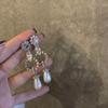Pendientes de botón de salón barroco de industria pesada con diamantes engastados, pendientes de perla con gotas de agua y flores superdeslumbrantes, pendientes largos de estilo femenino.