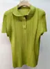 Camiseta de Manga Corta con Cuello, Color Sólido, Texturizada, Estilo Francés Plisado de Alta Calidad Issey Miyake, Top Casual Versátil