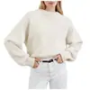 Ebay2026 coleção nova primavera e outono feminina transfronteiriça: suéter confortável, cor sólida, com caimento relaxado, gola redonda simples e design em tricô