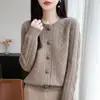 Cárdigan de Punto Grueso de Lana Pura Retorcida para Mujer, Nuevo Abrigo de Manga Larga con Cuello Redondo Otoño/Invierno, Suave, Moderno, Versátil